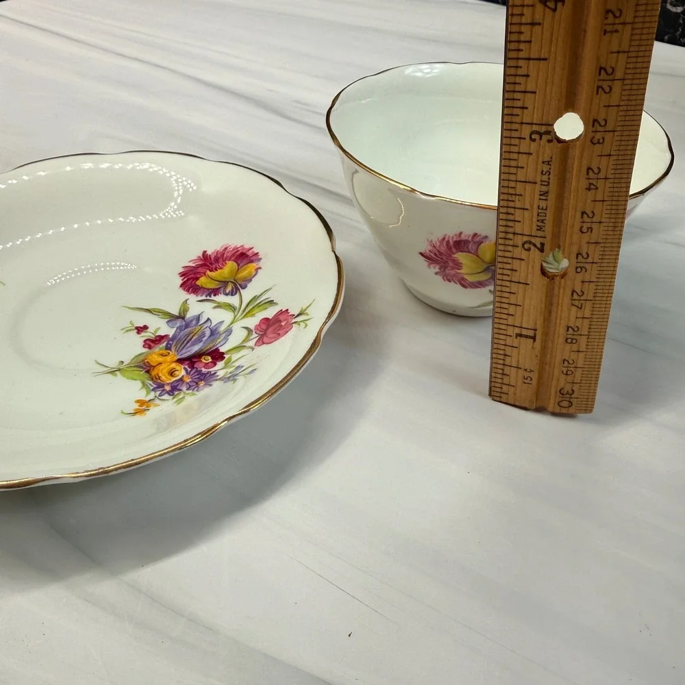 Royal Stuart Bone China England Tea Cup and Saucer Floral Gold Trim Scalloped